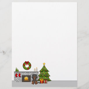 Black & Tan Cavalier In A Festive Christmas Room Custom Letterhead