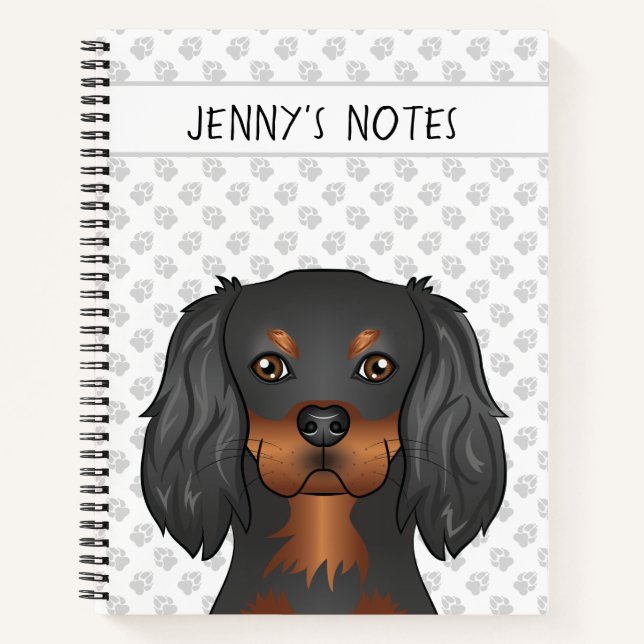 Black & Tan Cavalier King Charles Dog Head & Text Notebook (Front)