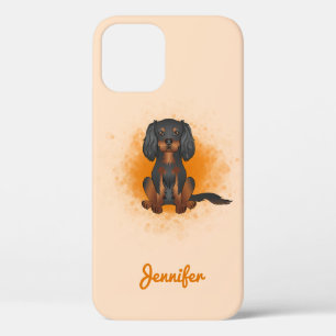 Black & Tan Cavalier King Charles Dog On Orange iPhone 12 Case