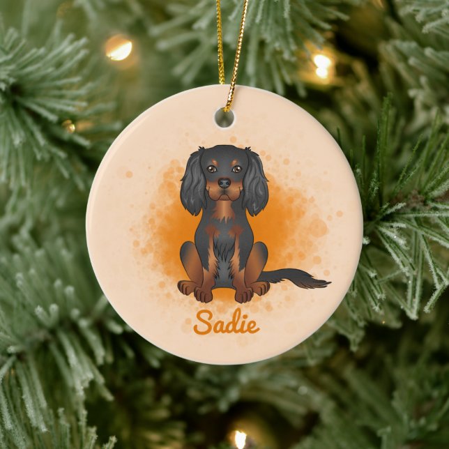 Black & Tan Cavalier King Charles Dog On Orange Ceramic Ornament (Tree)