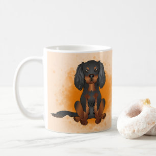 Black & Tan Cavalier King Charles Dog On Orange Coffee Mug