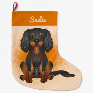 Black & Tan Cavalier King Charles Dog On Orange Large Christmas Stocking