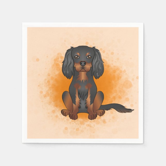 Black & Tan Cavalier King Charles Dog On Orange Napkin (Front)