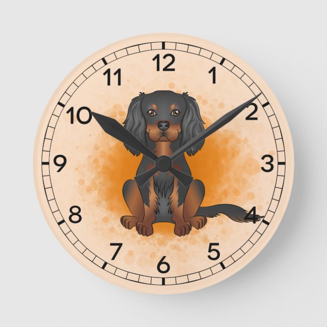 Black & Tan Cavalier King Charles Dog On Orange Round Clock (Front)