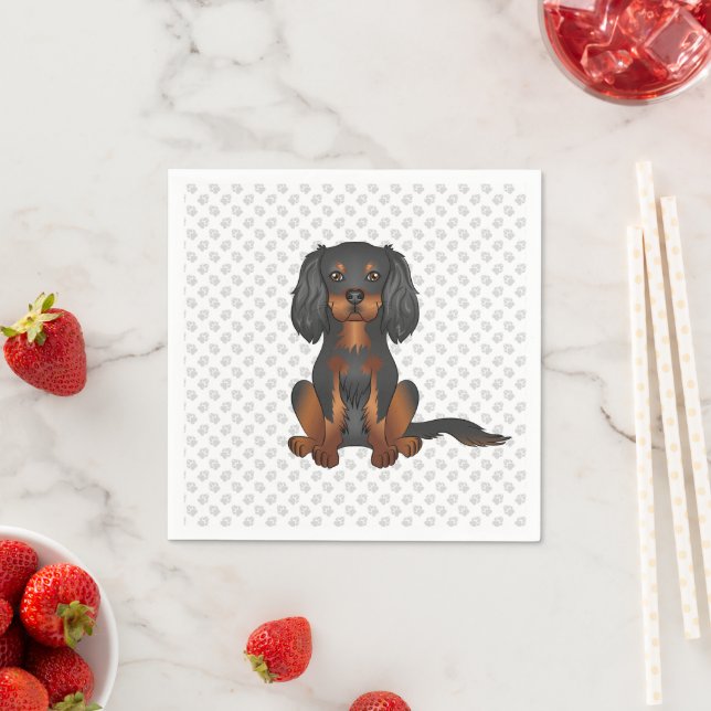 Black & Tan Cavalier King Charles Dog & Paws Napkin (Insitu)