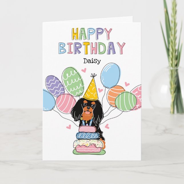 Black Tan Cavalier King Charles Spaniel Birthday Card (Front)