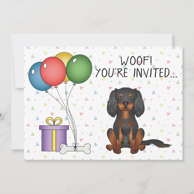 Black & Tan Cavalier King Charles Spaniel Birthday Invitation (Front)