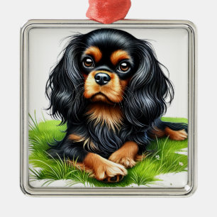 BLACK & TAN CAVALIER KING CHARLES SPANIEL DOG METAL ORNAMENT