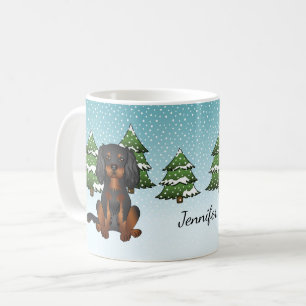 Black Tan Cavalier King Charles Spaniel In Winter Coffee Mug