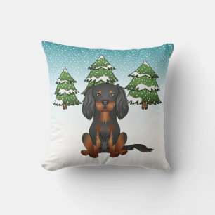 Black Tan Cavalier King Charles Spaniel In Winter Cushion
