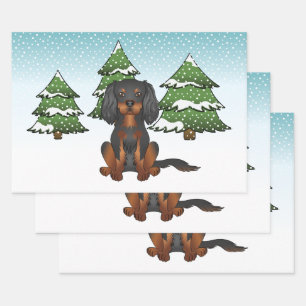 Black Tan Cavalier King Charles Spaniel In Winter Wrapping Paper Sheet