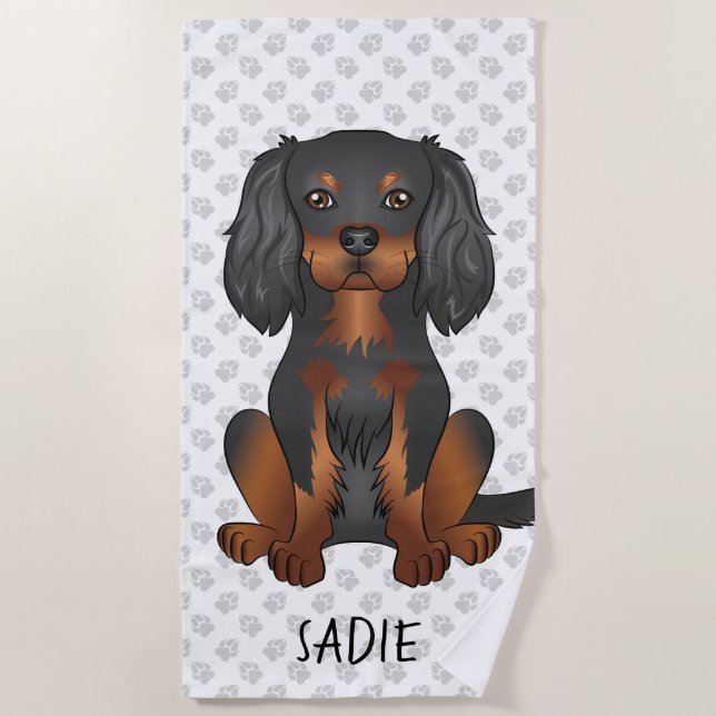 Black & Tan Cavalier King Charles Spaniel & Name Beach Towel (Front)