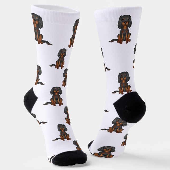 Black & Tan Cavalier King Charles Spaniel Pattern Socks (Angled)