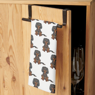 Black & Tan Cavalier King Charles Spaniel Pattern Tea Towel