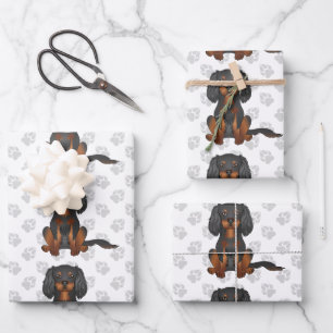 Black & Tan Cavalier King Charles Spaniel Pattern Wrapping Paper Sheet