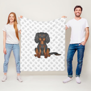 Black & Tan Cavalier King Charles Spaniel & Paws Fleece Blanket