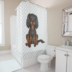 Black & Tan Cavalier King Charles Spaniel & Paws Shower Curtain