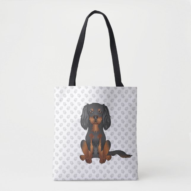 Black & Tan Cavalier King Charles Spaniel & Paws Tote Bag (Front)