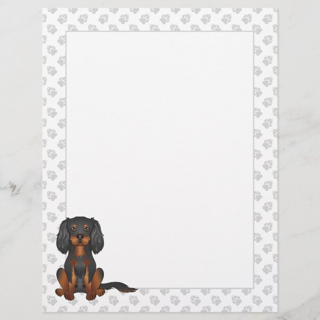 Black & Tan Cavalier King Charles Spaniel Sitting Custom Letterhead (Front)