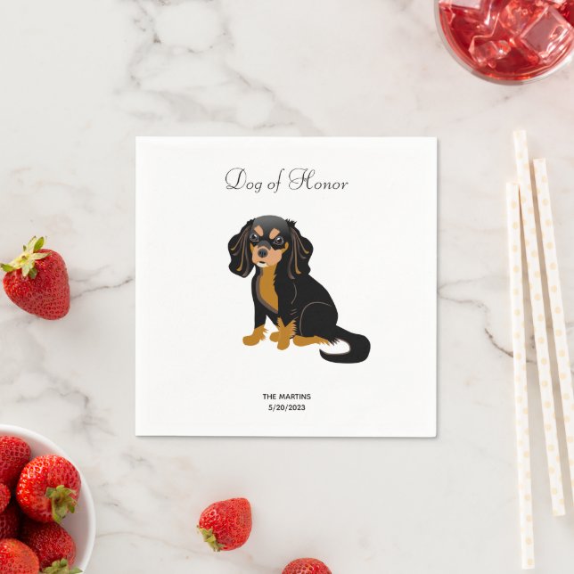 Black Tan Cavalier Wedding Cocktail Napkins (Insitu)