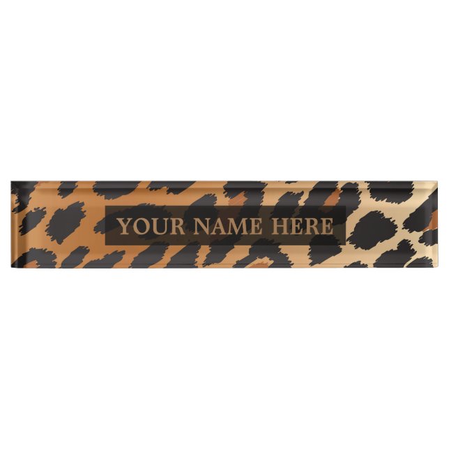 Black & Tan Cheetah Leopard Glam Personalised Nameplate (Front)