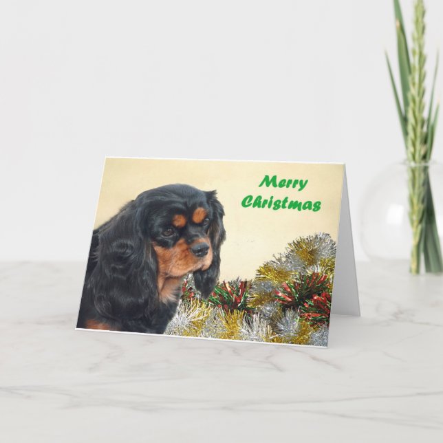 Black & Tan Christmas Cavalier Holiday Card (Front)