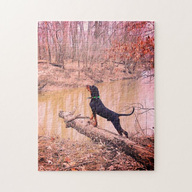 Black & Tan Coonhound At The River Jigsaw Puzzle (Vertical)