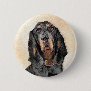 Black & Tan Coonhound Painting - Original Dog Art 6 Cm Round Badge