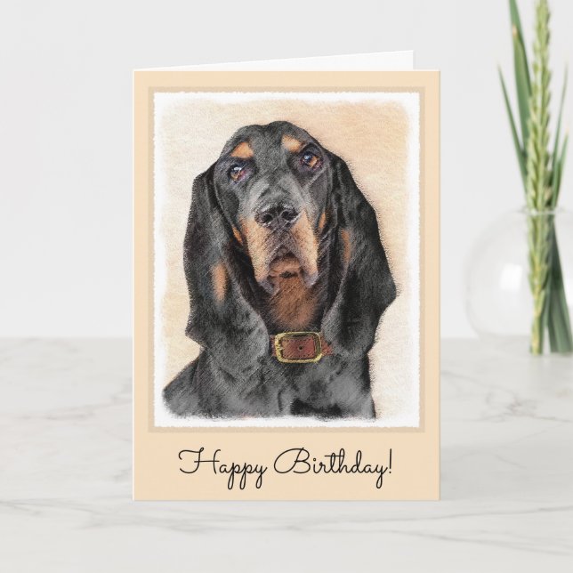Black & Tan Coonhound Painting - Original Dog Art Card (Front)