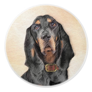 Black & Tan Coonhound Painting - Original Dog Art Ceramic Knob
