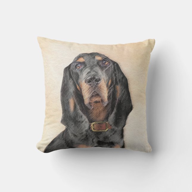 Black & Tan Coonhound Painting - Original Dog Art Cushion (Front)