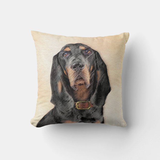 Black & Tan Coonhound Painting - Original Dog Art Cushion (Front)