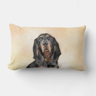 Black & Tan Coonhound Painting - Original Dog Art Lumbar Cushion