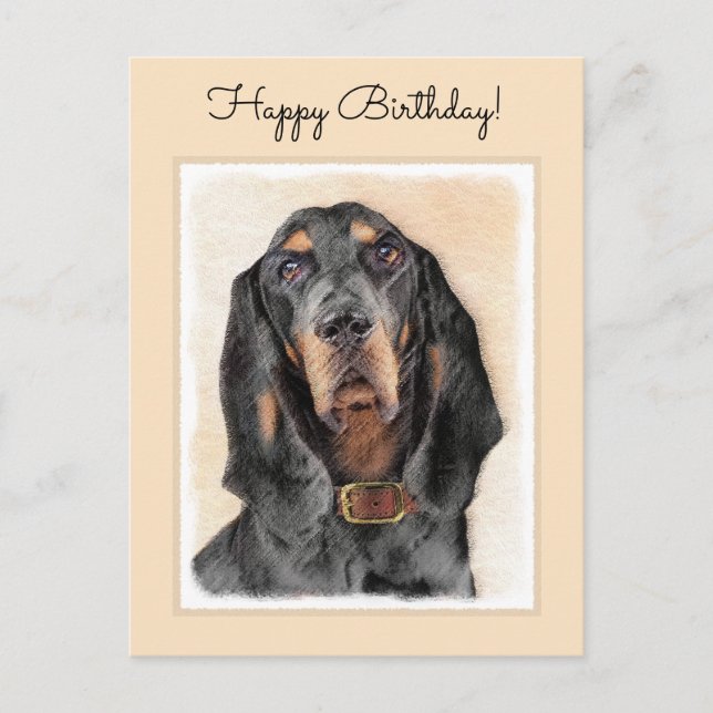 Black & Tan Coonhound Painting - Original Dog Art Postcard (Front)