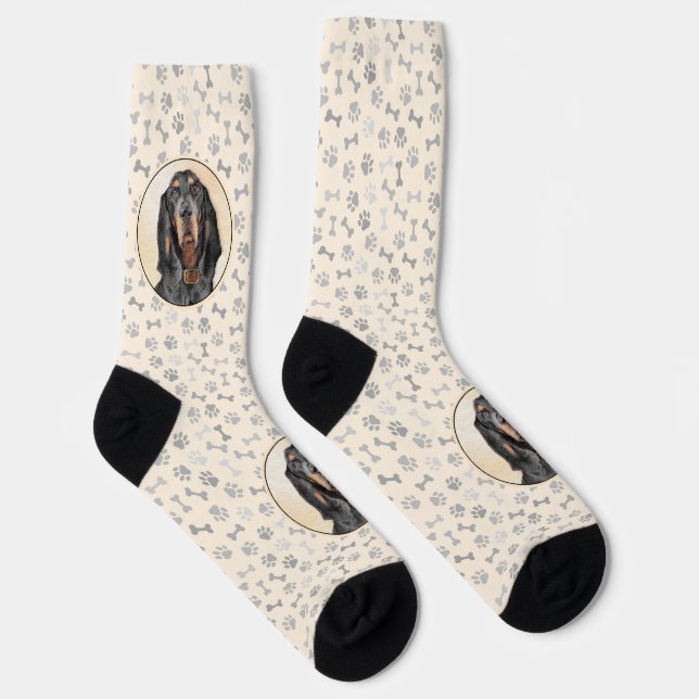 Black & Tan Coonhound Painting - Original Dog Art Socks (Right)