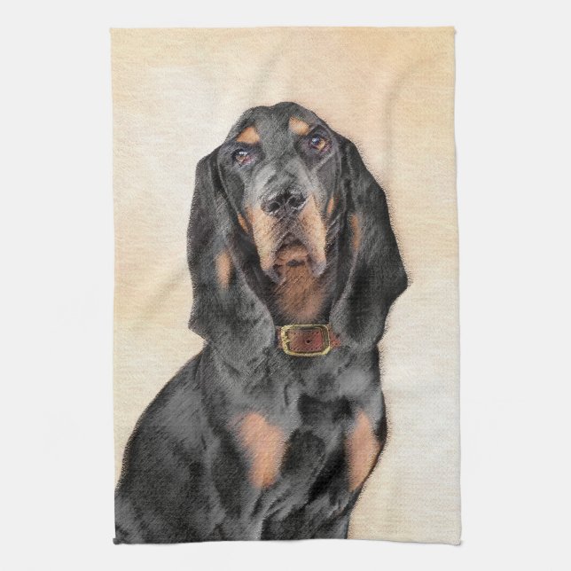 Black & Tan Coonhound Painting - Original Dog Art Tea Towel (Vertical)