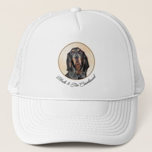 Black & Tan Coonhound Painting - Original Dog Art Trucker Hat (Front)