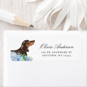 Black Tan Dachshund Blue Hydrangea Return Address Label