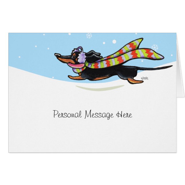 Black Tan Dachshund Cold Run Winter (Front Horizontal)