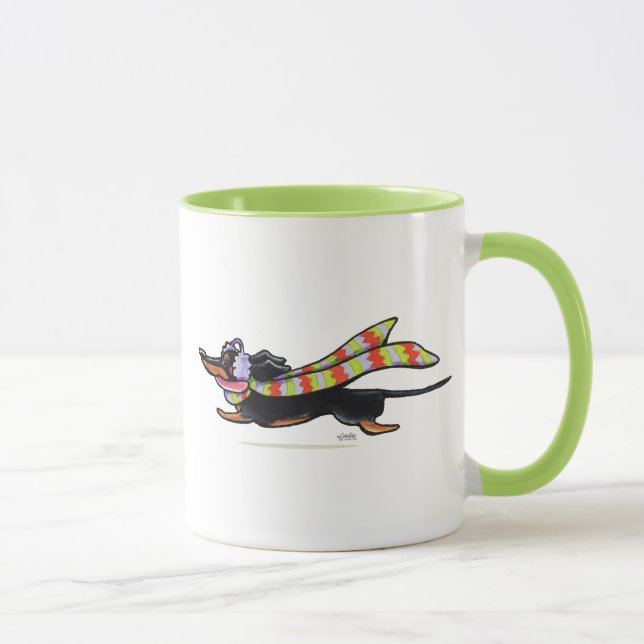 Black Tan Dachshund Cold Run Winter Mug (Right)