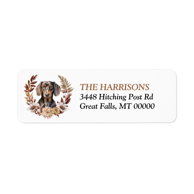 Black Tan Dachshund Dog Autumn Wreath Return Address Label (Front)