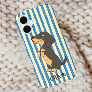 Black Tan Dachshund Dog Blue Stripes with Name