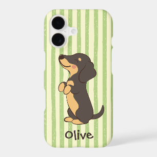 Black Tan Dachshund Dog Green Stripes with Name