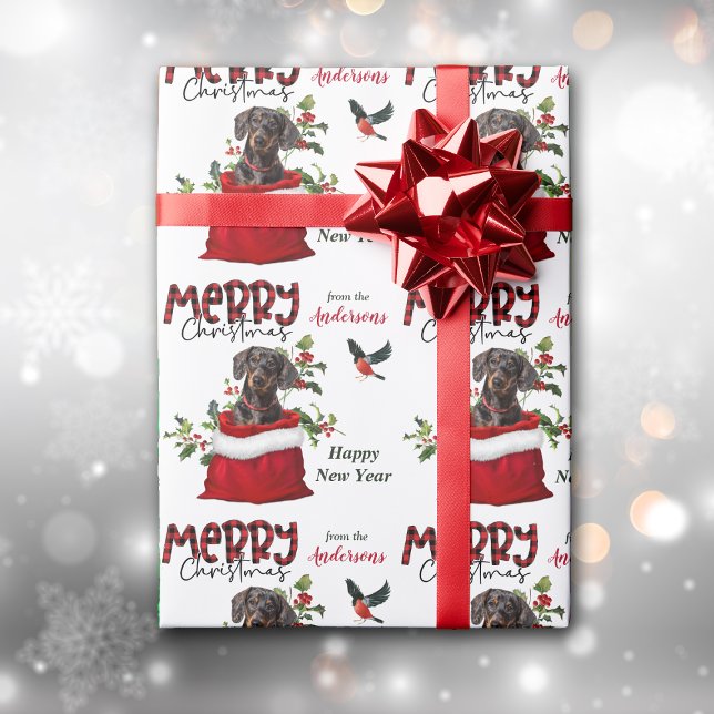 Black Tan Dachshund Dog in Christmas Gift Bag Wrapping Paper (Creator Uploaded)