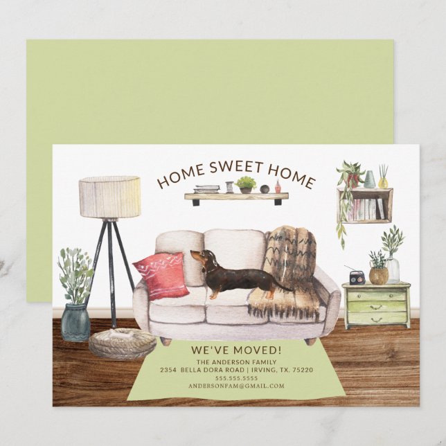 Black & Tan Dachshund Dog Moving Announcement (Front/Back)