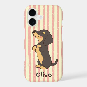 Black Tan Dachshund Dog Pink Stripes with Name