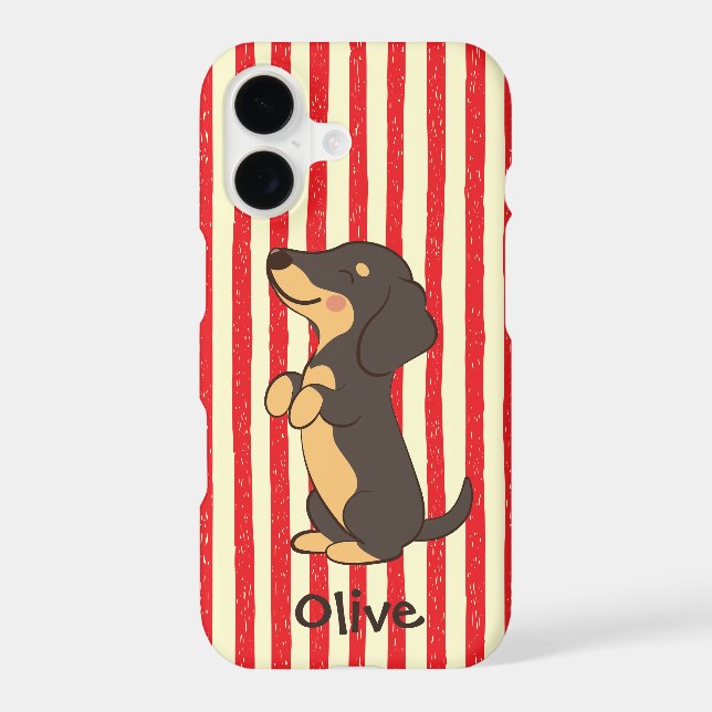 Black Tan Dachshund Dog Red Stripes with Name (Back)