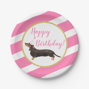Black Tan Dachshund Pink Girl Birthday Paper Plate