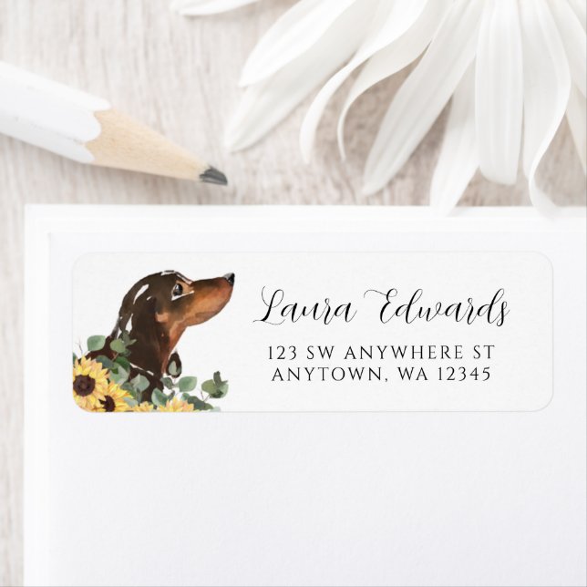 Black Tan Dachshund Sunflower Eucalyptus Return Address Label (Insitu)