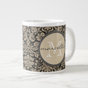 Black Tan Damasks Monogram Large Coffee Mug